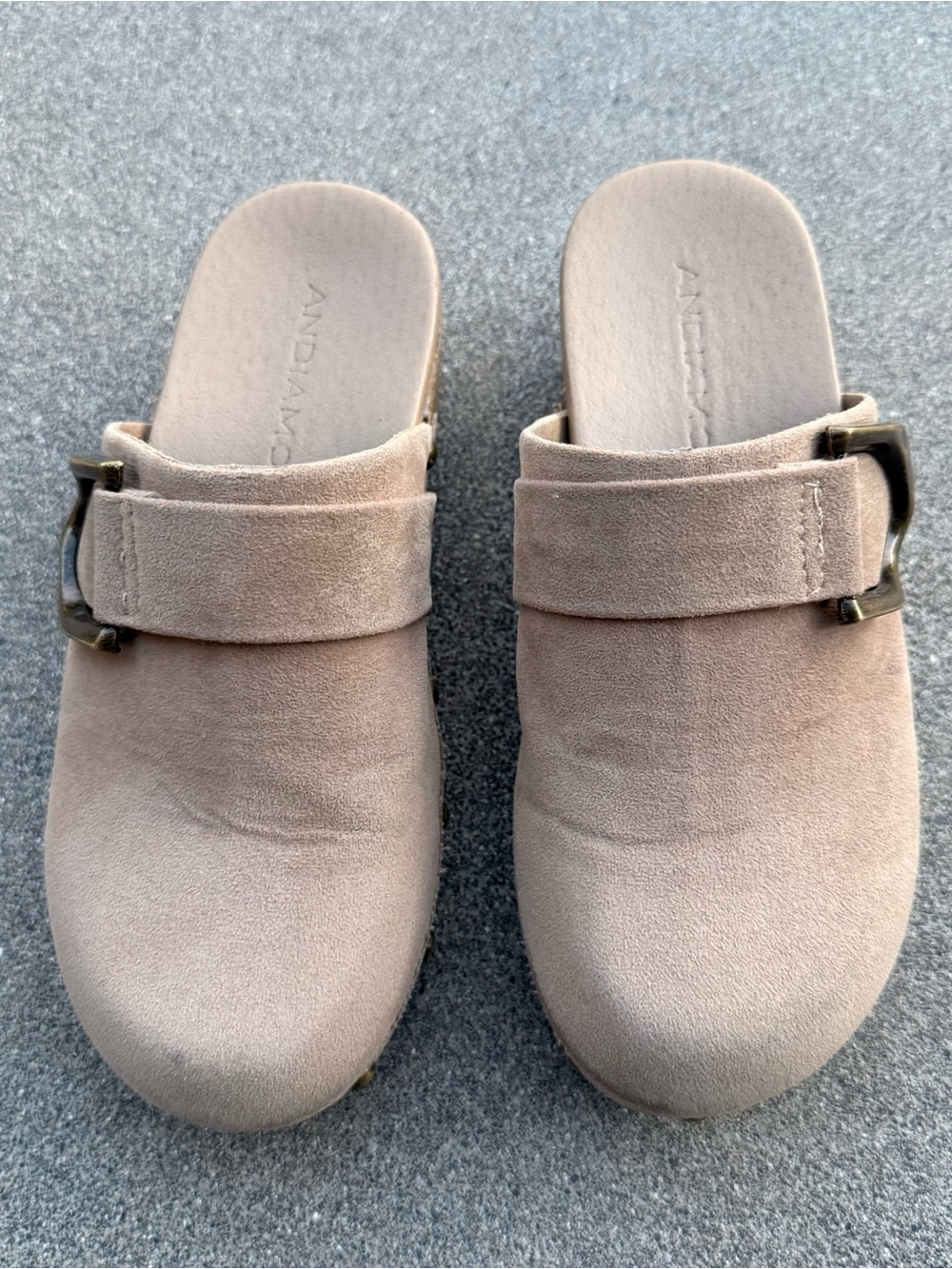 Suede Taupe Slip-On Mules with Decorative Buckle